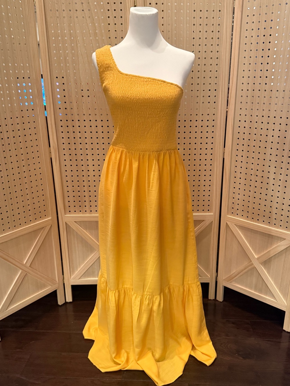 Nine West One-Shoulder Sunny Yellow Maxi Dress